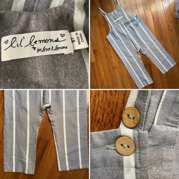 L’il Lemons (For Love & Lemons) $85 Kids Gray Stripe Linen Jumpsuit 6T NWOT - Picture 1 of 14